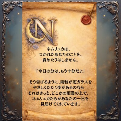 幻獣ネムリュカからの言葉を記した、手紙のような処方箋カードのイラスト