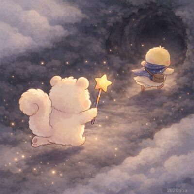 暗いうすやみロードの中を進むかたるんを、ルミリィが追いかける様子